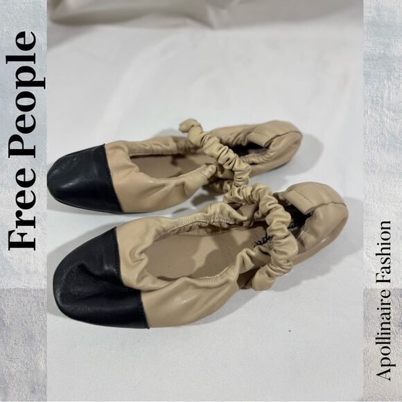Free People Madeline Ballerina Beige and Black Ballet Flats Size 9 NWT - Picture 2 of 7
